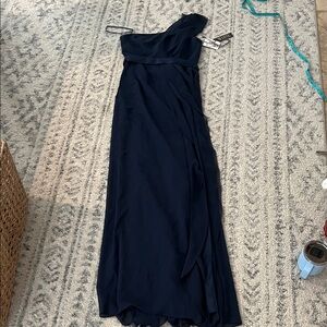 WHITE by Vera Wang Elegant Navy One-Shoulder Dress